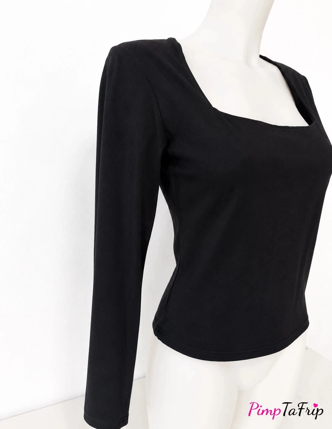 Camiseta de mujer H&M de manga larga negra – Talla M – Cuello cuadrado – photo 3